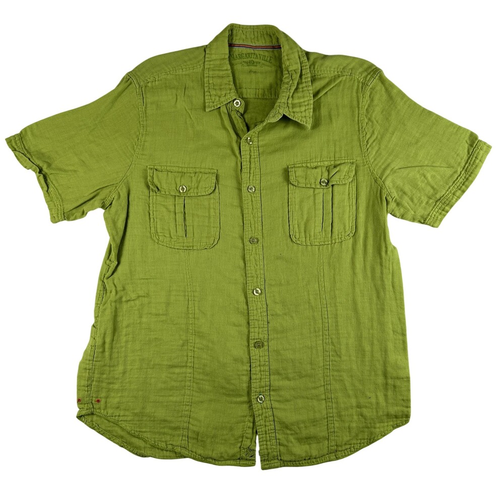 Margaritaville Shirt Mens Large Green Short Sleeve Button Front Beach Casual
